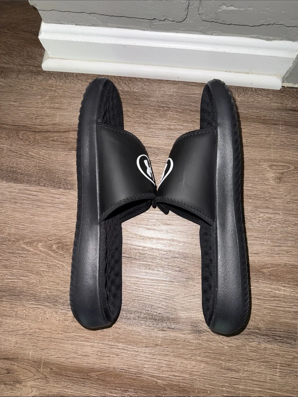 Under Armour Black Slide Sandals with White Logo